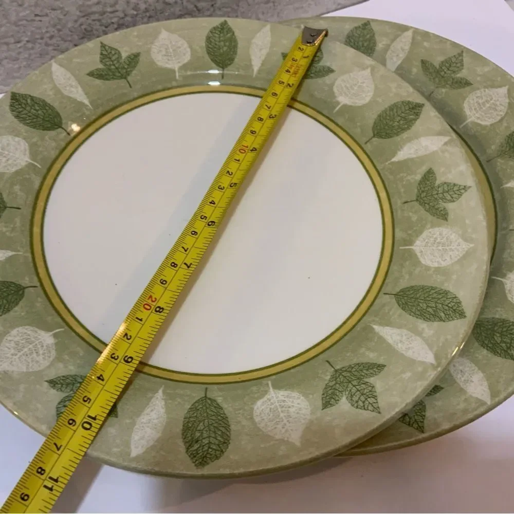 2 Creative dinner plates White&Green Leaves On Green Band, No Trim 10.5” RARE